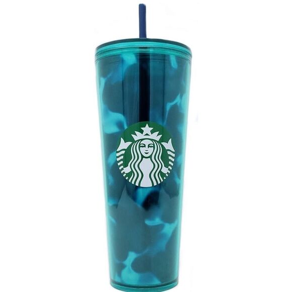 STARBUCKS Turquoise Wave Venti Cold Cup Tumbler with Straw-24 Oz - Picture 1 of 7